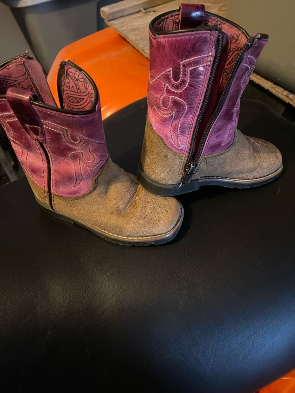 Shyanne Pink and Brown Girls Western Zip-Up Boots